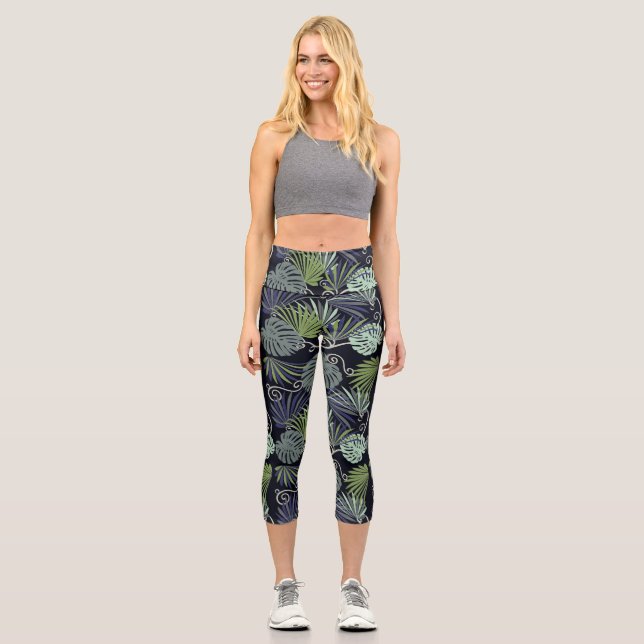 Shadow popular indoor plants illustration capri leggings (Front)