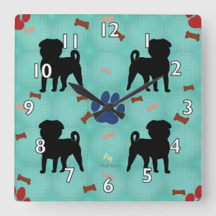 Shadow Pug Square Wall Clock
