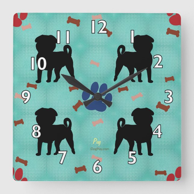 Shadow Pug Square Wall Clock (Front)