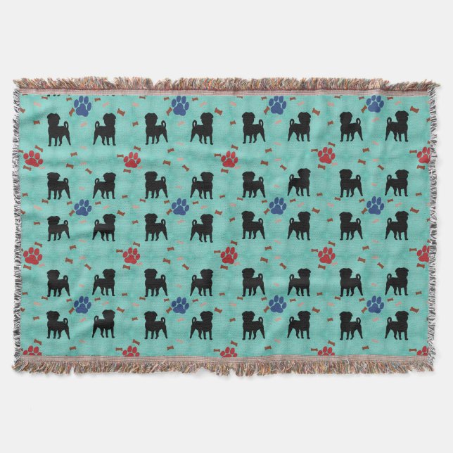 Shadow Pug Throw Blanket (Front)