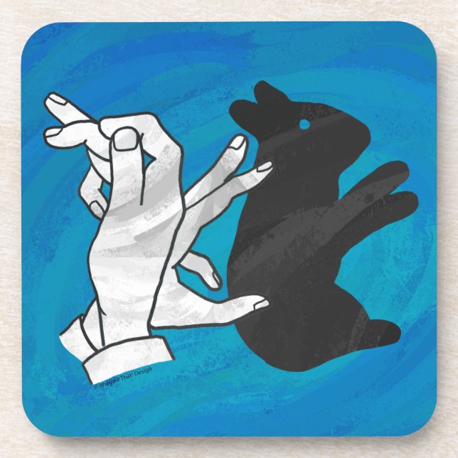 Shadow Rabbit On Blue Beverage Coaster (Front)
