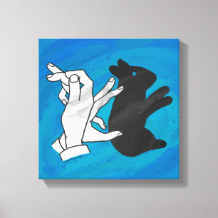 Shadow Rabbit On Blue Canvas Print