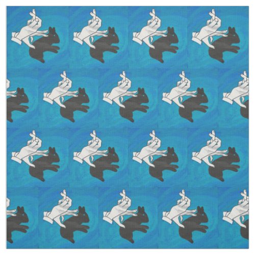 Shadow Rabbit on Blue Fabric