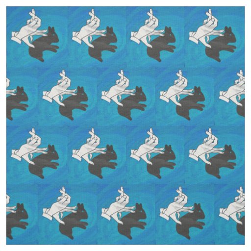 Shadow Rabbit on Blue Fabric