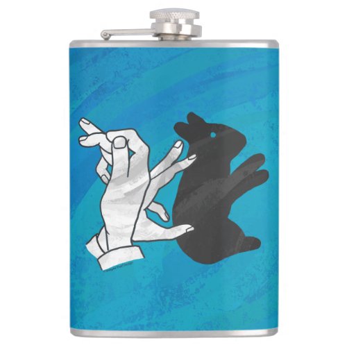 Shadow Rabbit On Blue Hip Flask