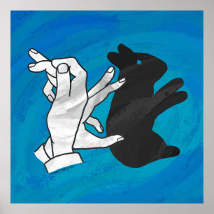Shadow Rabbit On Blue Poster
