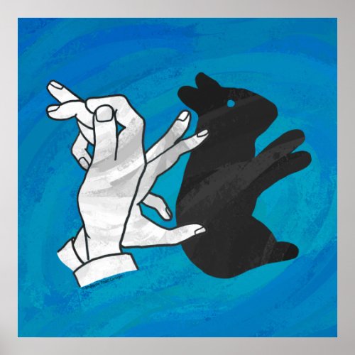 Shadow Rabbit On Blue Poster