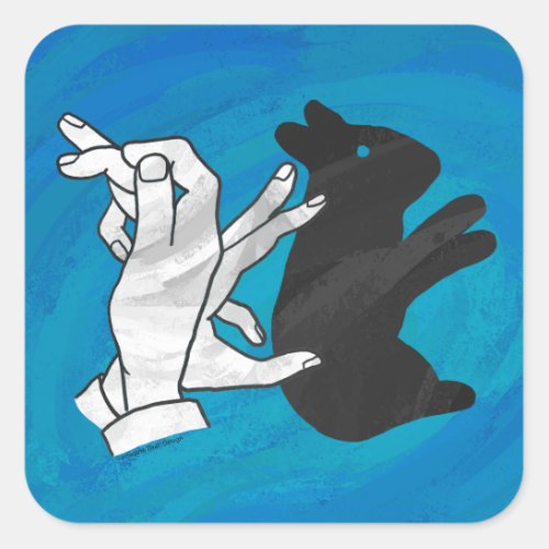 Shadow Rabbit On Blue Square Sticker