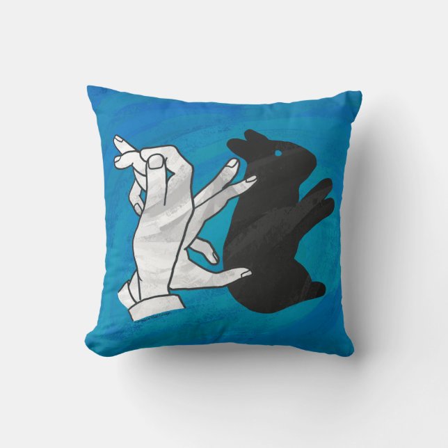 Shadow Rabbit On Blue Throw Pillow (Front)