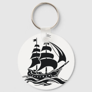Shadow Sailing Ship – Vintage Ocean Illustration Keychain