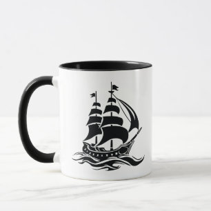Shadow Sailing Ship – Vintage Ocean Illustration Mug
