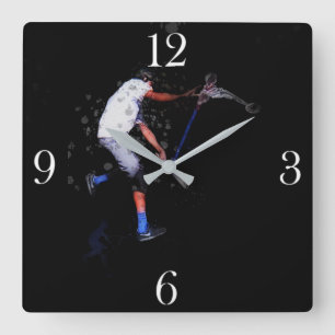 Shadow Scooting Trick Scooter Art Square Wall Clock
