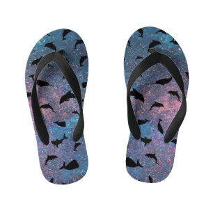 Shadow Shark fish on gradient space galaxy Kid's Flip Flops