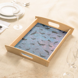 Shadow Shark fish on gradient space galaxy Serving Tray