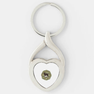 Shadow Silhouette Boxer Dog in a Wreath   Keychain
