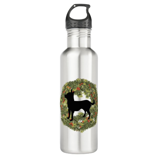 Shadow Silhouette Chihuahua in a Wreath   Stainless Steel Water Bottle (Front)
