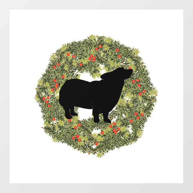 Shadow Silhouette Fluffy Tail Dog in a Wreath   Wall Decal (Front)