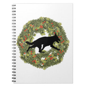 Shadow Silhouette German Shepherd Dog in a Wreath Notebook