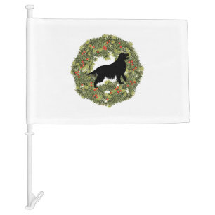 Shadow Silhouette Golden Retriever Dog in a Wreath Car Flag