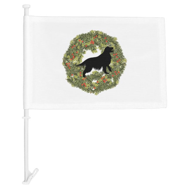 Shadow Silhouette Golden Retriever Dog in a Wreath Car Flag (Front)