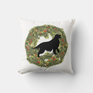 Shadow Silhouette Golden Retriever Dog in a Wreath Throw Pillow