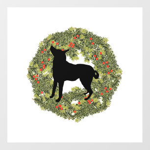 Shadow Silhouette Looking Up Dog in a Wreath Wall Decal