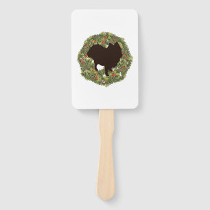 Shadow Silhouette Pomeranian in a Wreath Hand Fan