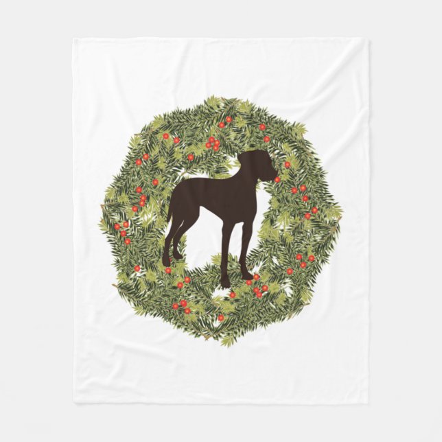 Shadow Silhouette Weimaraner in a Wreath   Fleece Blanket (Front)
