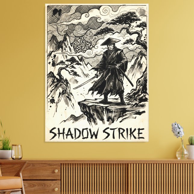 Shadow Strike Samurai Ink Art Canvas Print (Insitu(LivingRoom))