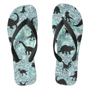 shadow T-rex dinosaur on gradient galaxy Flip Flops