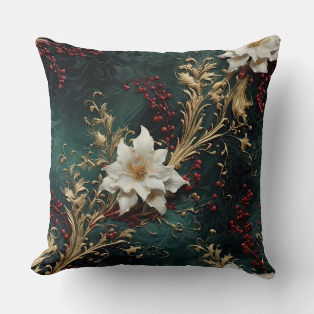 Shadowed Ballet Christmas Botanical Throw Pillow (Front)