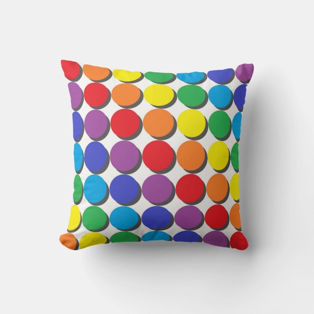 Shadowed Rainbow Polka Dots Throw Pillow (Front)