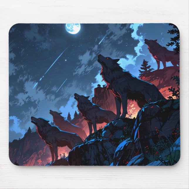🌑🔥 Shadowfang – Dark Wolf Pack Mousepad (Front)