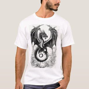 Shadowfire Guardian: Mystical Dragon Black Print T-Shirt