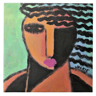 Shadows Abstract Portrait of a Woman Ceramic Tile