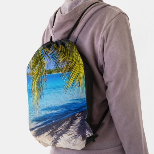 Shadows on the beach drawstring bag