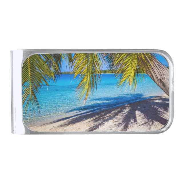 Shadows on the beach silver finish money clip (Front)