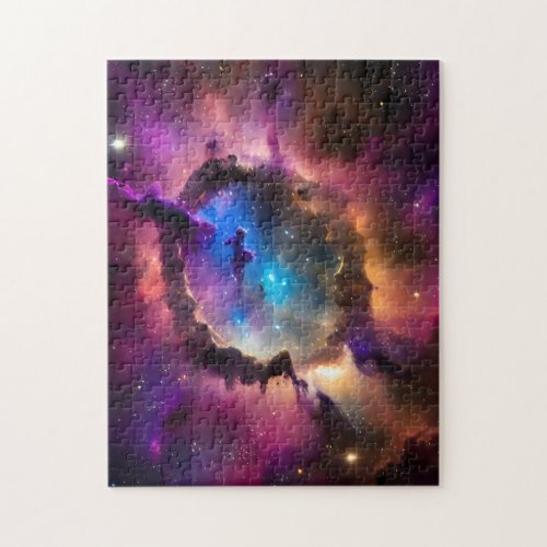 Shadowy mystery figure in nebula clouds landscape jigsaw puzzle