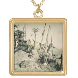 Shadufs in Upper Egypt (sepia photo) Gold Plated Necklace