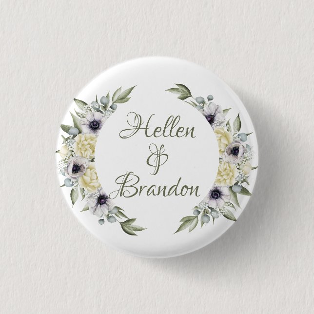 Shady-Chic Flowers Wreath Frame Button (Front)