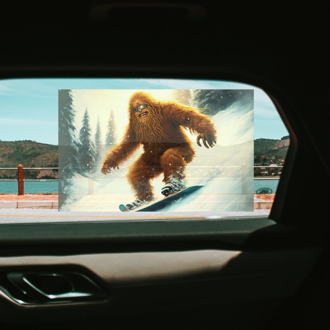 Shaggy Bigfoot Snowboarding Snowy Slope Sun Shade  Window Cling (Creator Uploaded)
