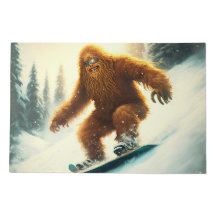 Shaggy Bigfoot Snowboarding Yeti Snowy Slope