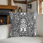 Shaggy Dog Black and White Vintage Flower Garden Throw Pillow