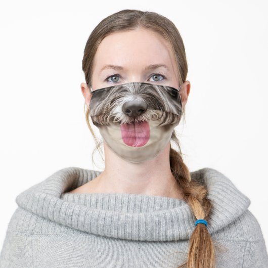 Shaggy Hair Dog Tongue Bottom Face Adult Cloth Face Mask (Worn)