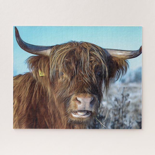 Shaggy Highland Beef Cow Oil Painting Jigsaw Puzzle (Horizontal)