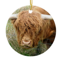 Shaggy Highland Cow Ceramic Ornament