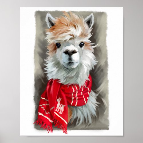 Shaggy llama in a red scarf poster