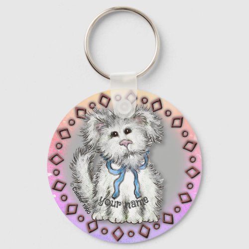 Shaggy Puppy Dog  custom name  Keychain