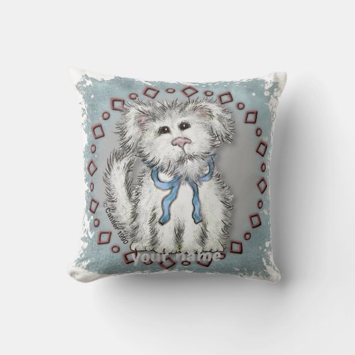 Shaggy Puppy Dog  custom name  Throw Pillow