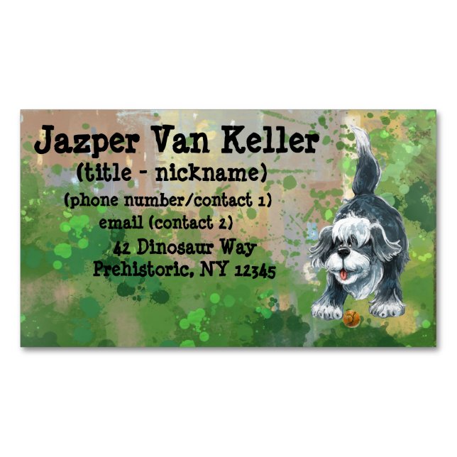 Shaggy Sheep Dog Business Card Magnet (Front)